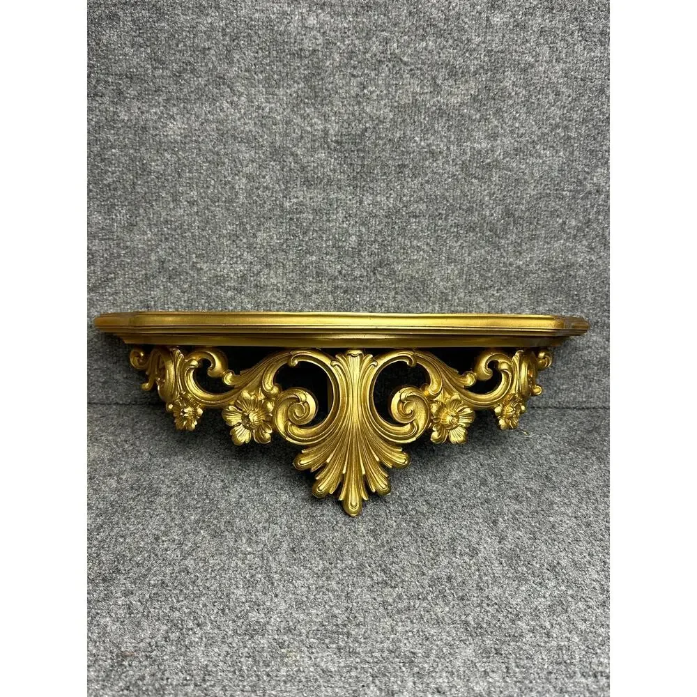 Vintage ornate gold wall shelf 19” French Provincial Hollywood Regency resin