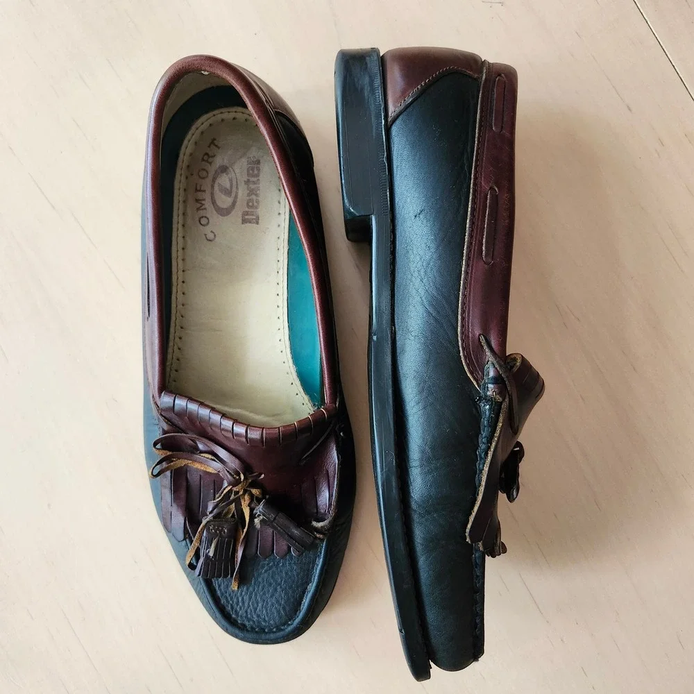 Vintage Dexter Tassel Loafers Mens 11 Leather Dark Green Brown Prep Academia
