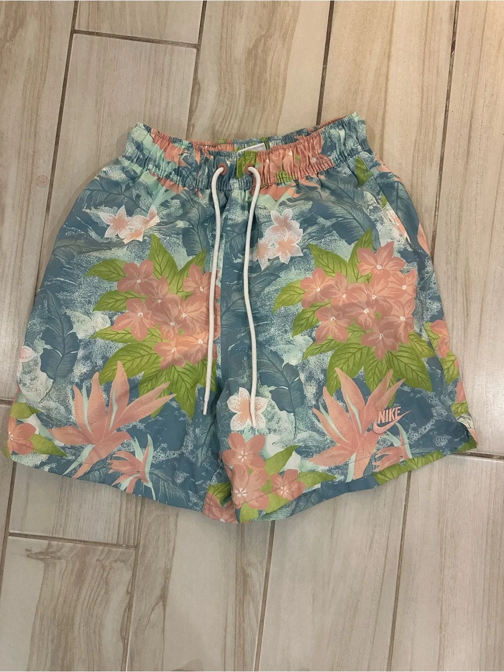 Nike Floral Swim Trunks - Teal, Coral & Lime