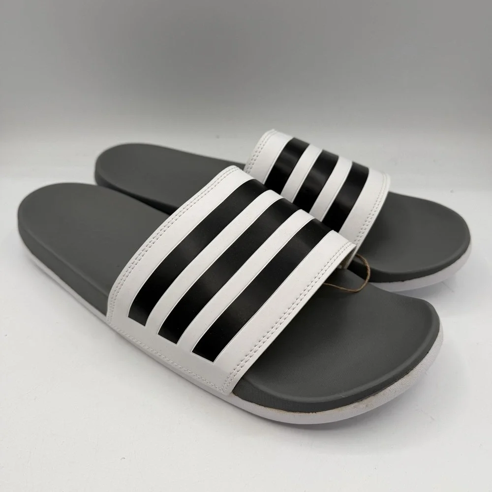 Adidas Adilette Comfort‎ Slide Mens 13 Womens 14 White Grey Beach Sandals GZ5895