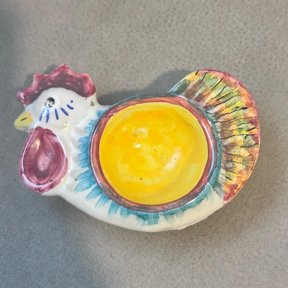 50%offW❤️ Fima Deruta Italian hand painted ceramic egg holder rooster chicken 3”