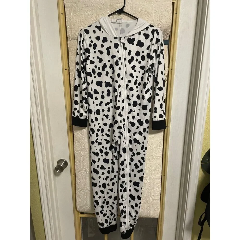 Child's size 9-10Y black and white spotted cow costume