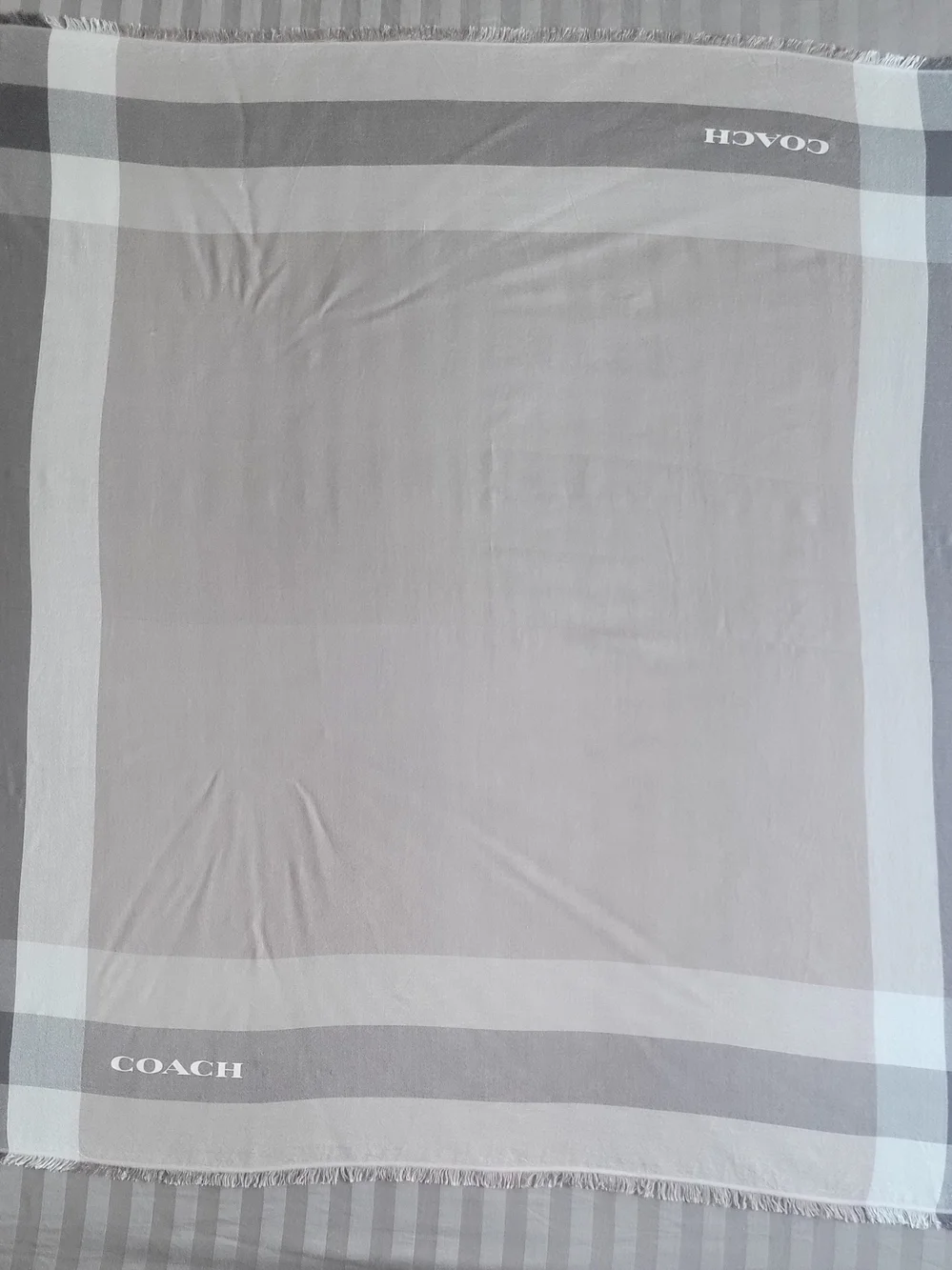 Coach Gray & Taupe Plaid Silk-Blend Square Scarf