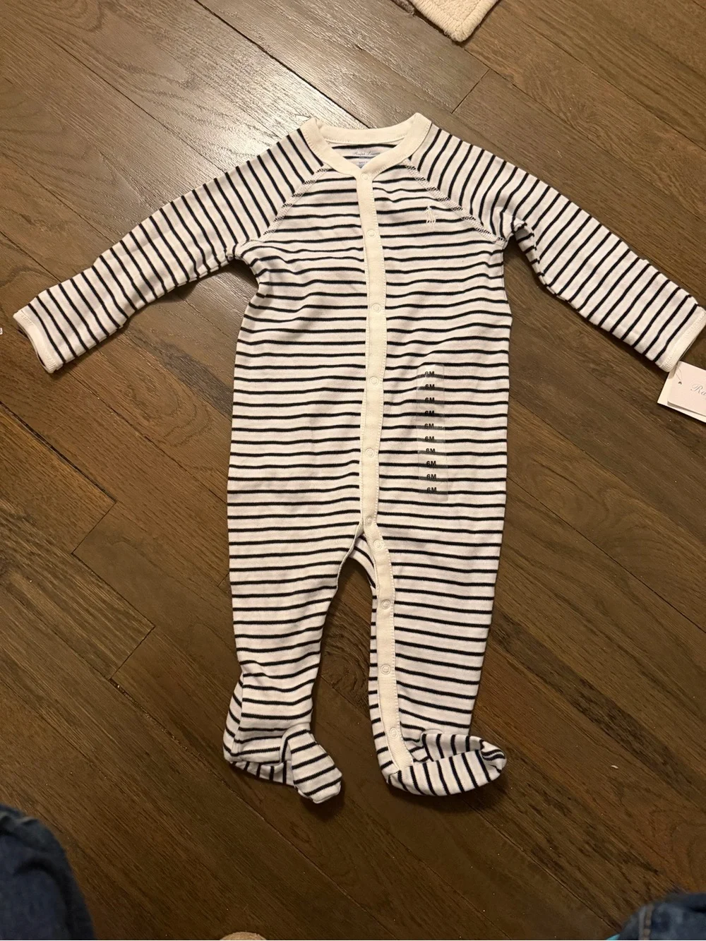 Ralph Lauren - Striped Navy & White Footed One-Piece Baby Pajamas