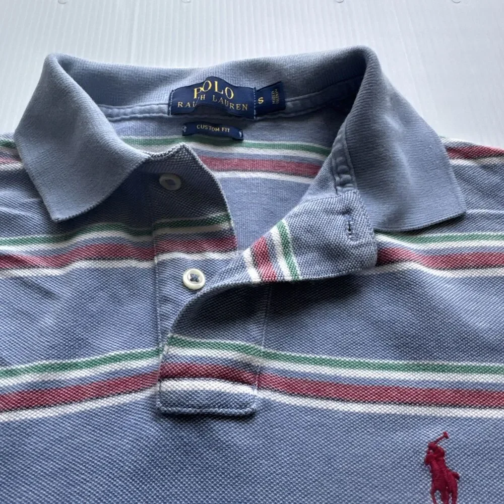 Polo Ralph Lauren Custom Fit Polo Shirt Men’s Small Blue Striped Cotton