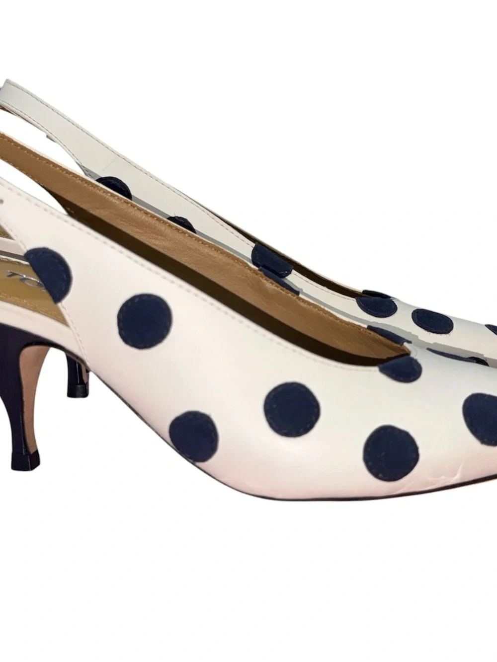 Tory Burch White Slingback Heels with Navy Polka Dots