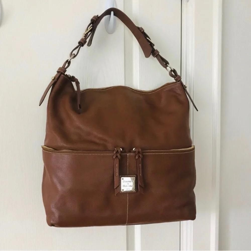 Dooney & Bourke Dillen Brown Bark Pebble Leather Hobo Shoulder Bag (Large Size)