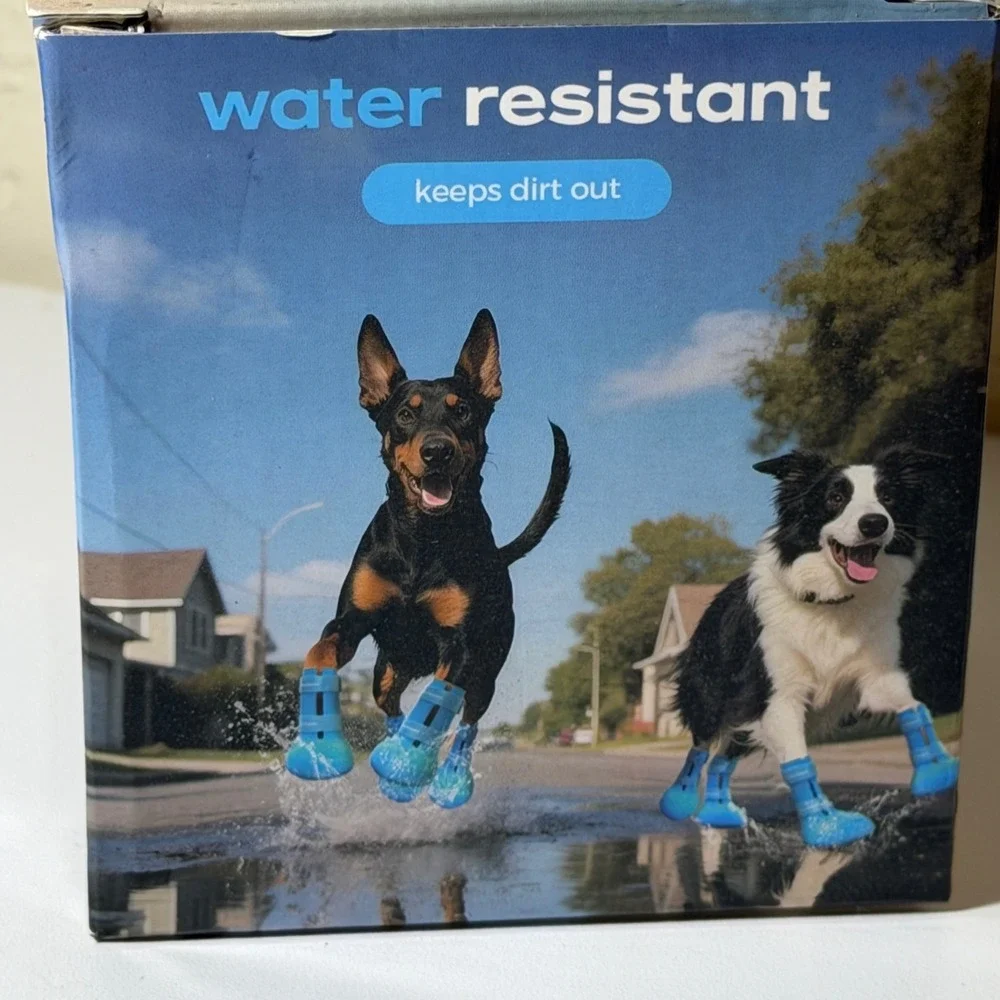 Fdceligoo Blue Rubber‎ Dog Booties Water Resistant Heat Insulation