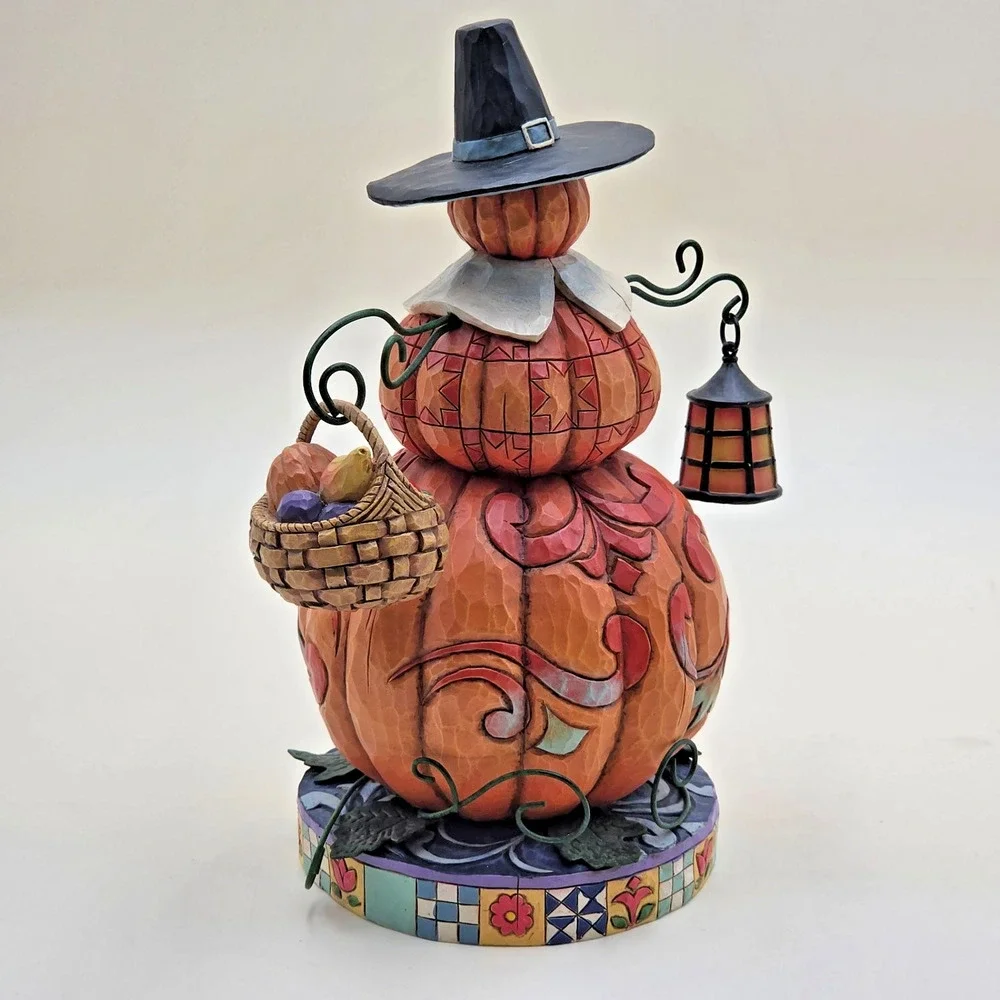 Jim Shore Heartwood Creek Pilgrim Patch Stacked Pumpkin Figurine 9.5
