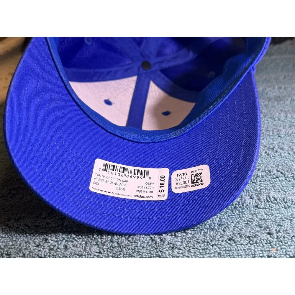 New Adidas Youth Blue / Black Climalite Baseball hat adjustable closure