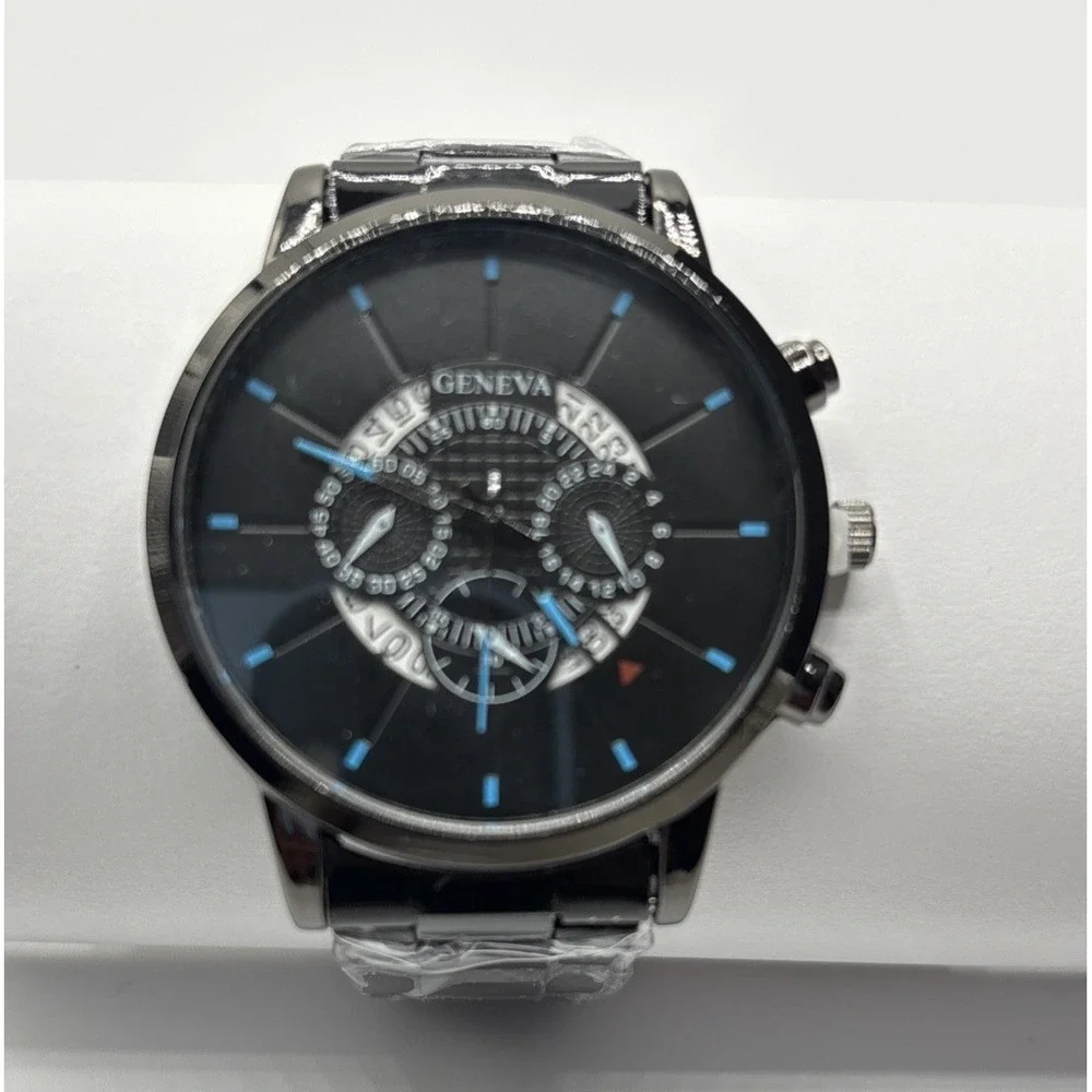 GENIVA Men's Quartz‎ Watch, Stainless Steel Black Strap Fashion