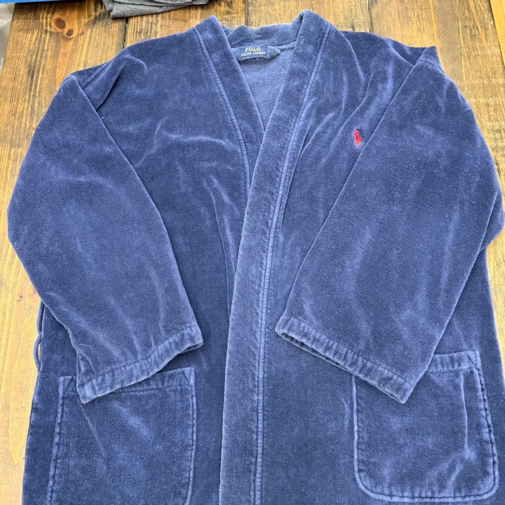 Polo Ralph‎ Lauren Mens Navy Blue Cotton Terry Cloth Robe L/XL no belt