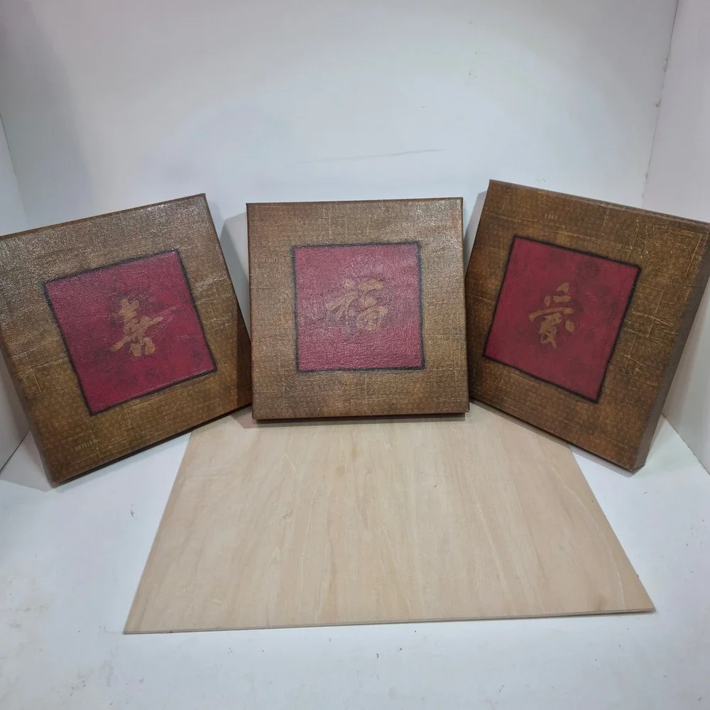Set of 3 Chinese Calligraphy Canvas Wall‎ Art Prosperity Happiness Love 10x10