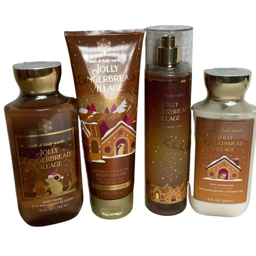 Bath and Body Works JOLLY GINGERBREAD VILLAGE 4 Piece Set