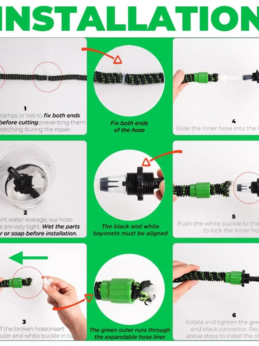 4 Sets Expandable Garden Hose Repair Kit - Universal Dual-Channel Hose Female Ma
