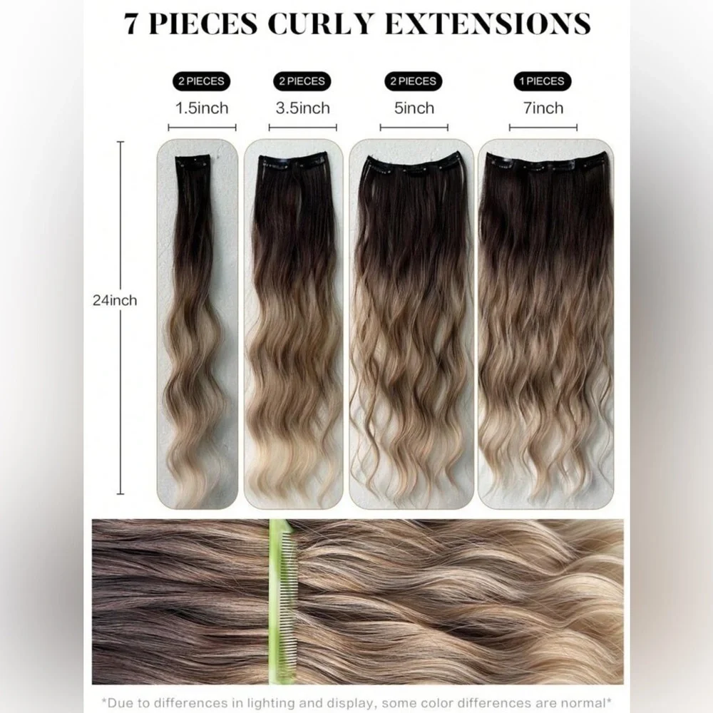 Ombre Ashy Blonde Wavy Clip in hair extensions in 22 Inches - Human hair blend