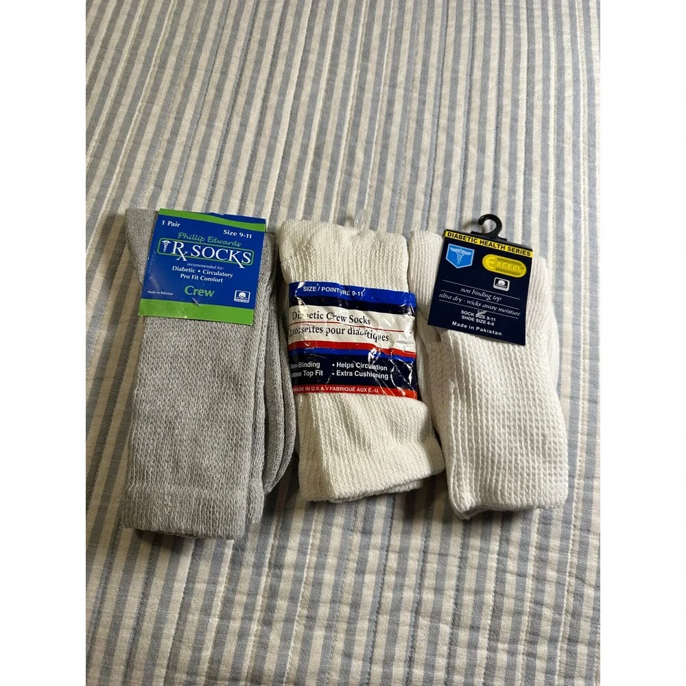 Phillip Edwards Excell‎ Diabetic Crew Socks 3 Pair Bundle Grey White Size 9-11