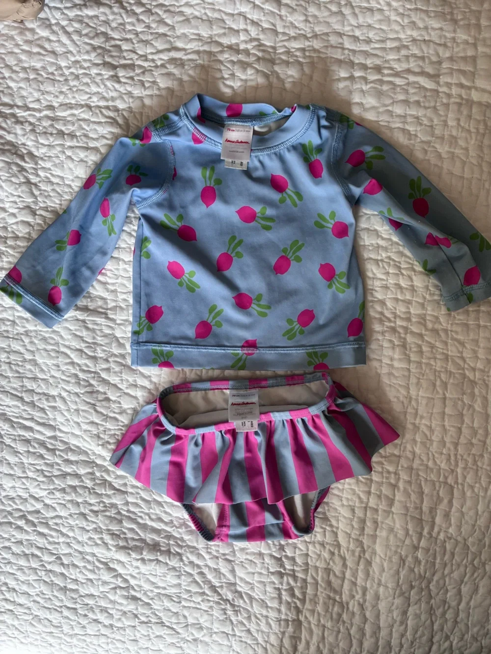 Hanna Andersson Light Blue Swimsuit with Pink and Green Floral Print