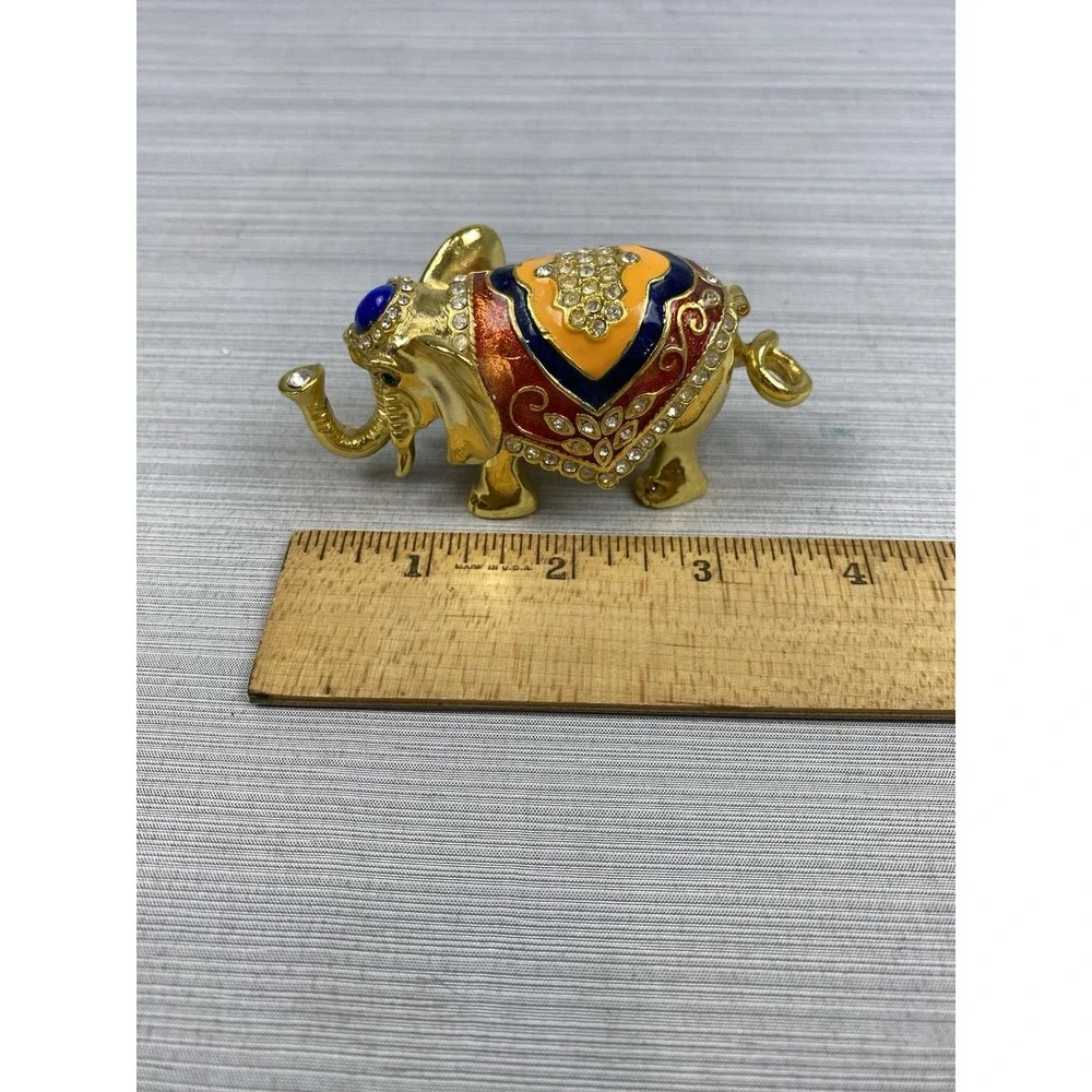 Trinket Box Golden Elephant Bejeweled 4 In‎ Long x 2 In Tall Jewels