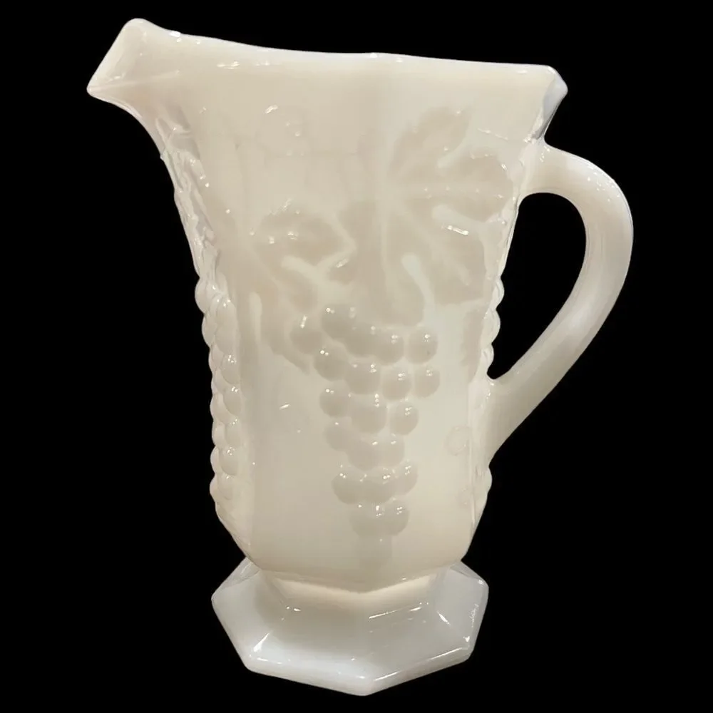 Vintage Anchor Hocking Milk Glass Grape  and Leaf Pattern pitcher cir.1938-1943‎