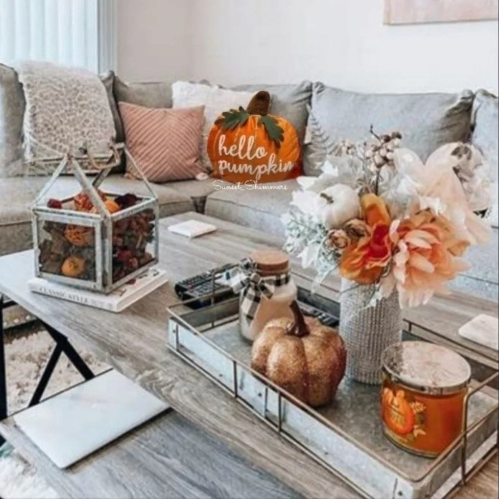 Halloween Thanksgiving 3D Embroidered Hello Pumpkin Fall Throw Pillow Decor New