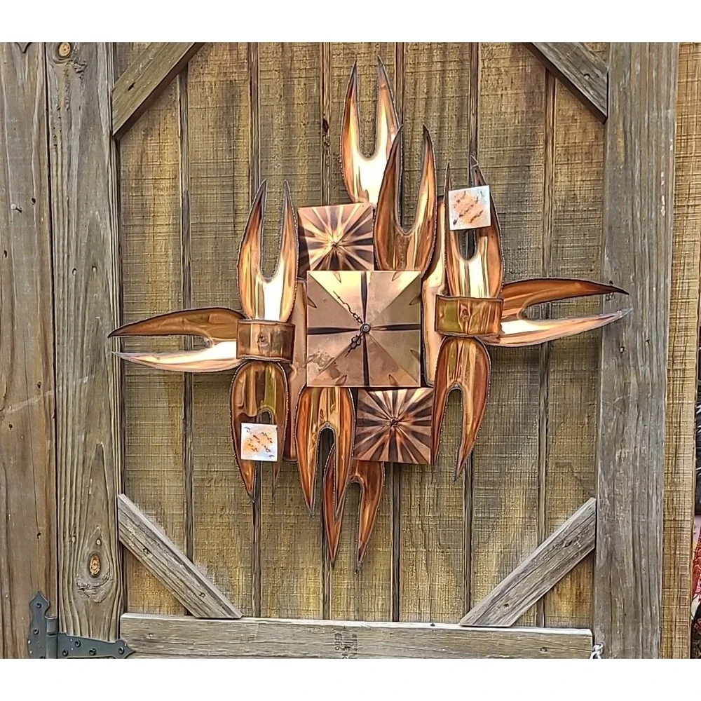 Brutalist Wall Clock Mid-Century Modern ‎ unsigned Copper Enamel Works 28
