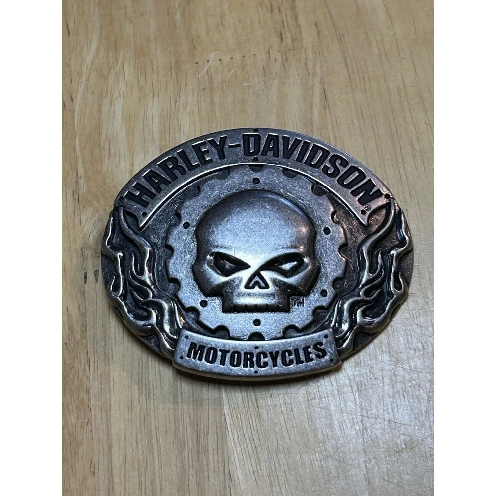 Harley Davidson Motorcycles Skull Head &‎ Flames 2010 HD Oval Bikers Belt Buckle