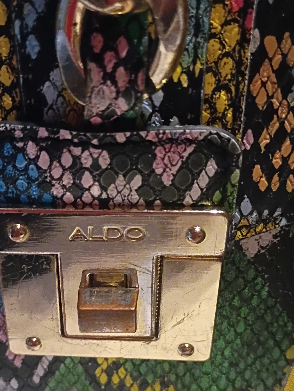 ALDO Multicolor Snake-Print Satchel with Yellow Tassel Charm