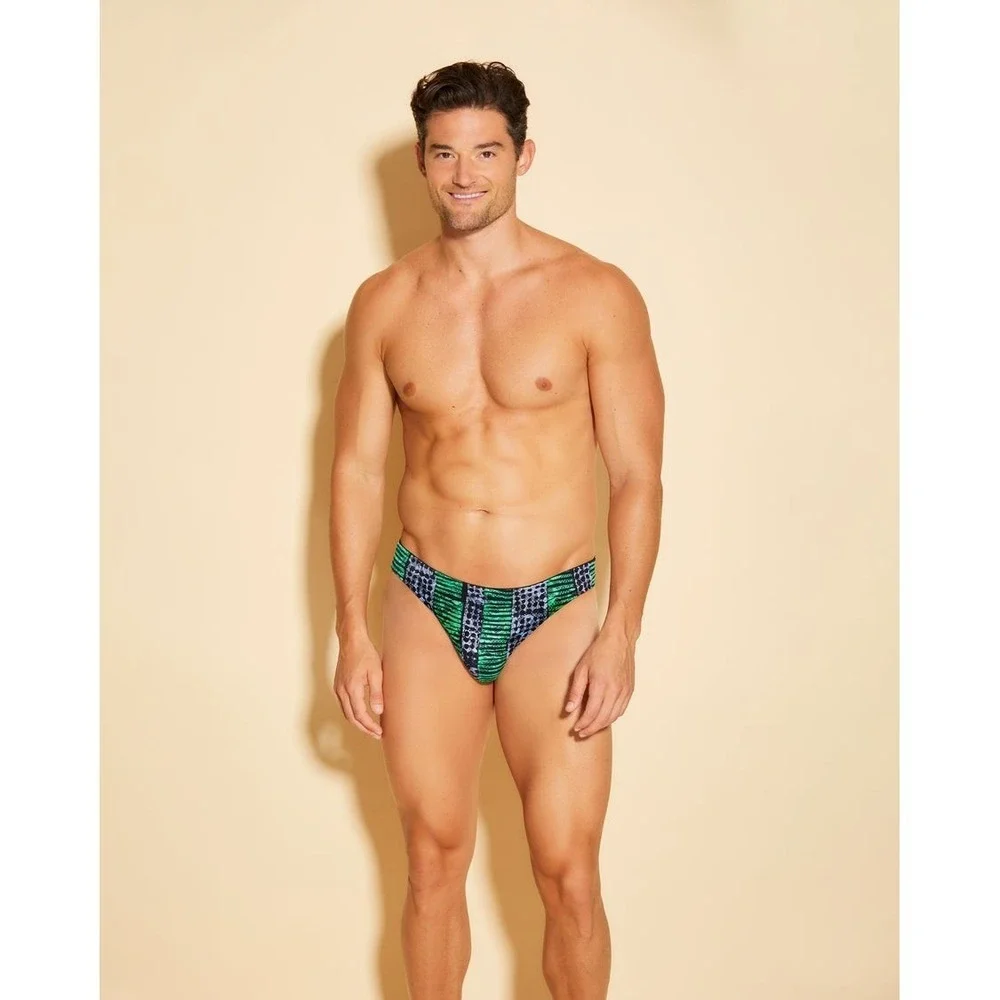 Cosabella x Studio 189 Mens Lace Thong Green Blue Geometric Print Low Rise NEW
