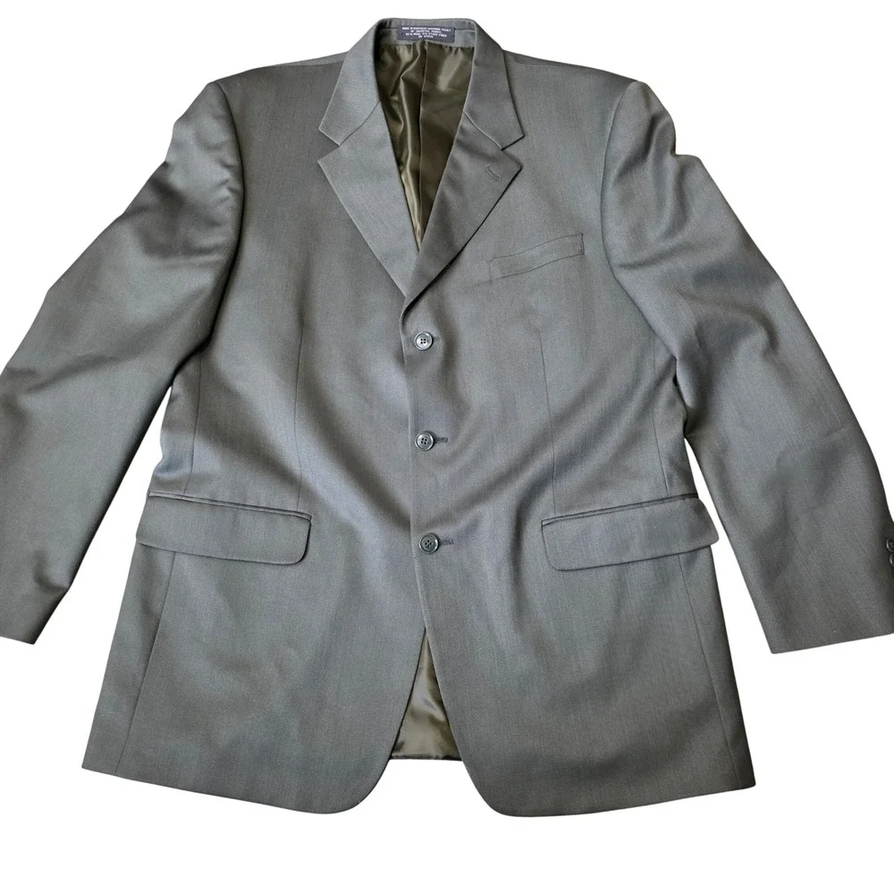 Jones New York Mens 44L Blazer Olive Green 100% Wool 3 Button Sport‎ Coat Jacket