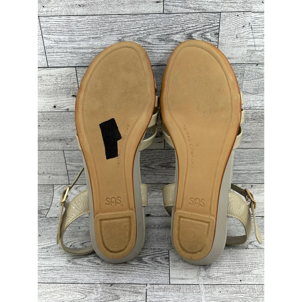 SAS Tripad Comfort Womens 7.5 M Cream‎ Patent Leather Wedge Sandals Made in USA