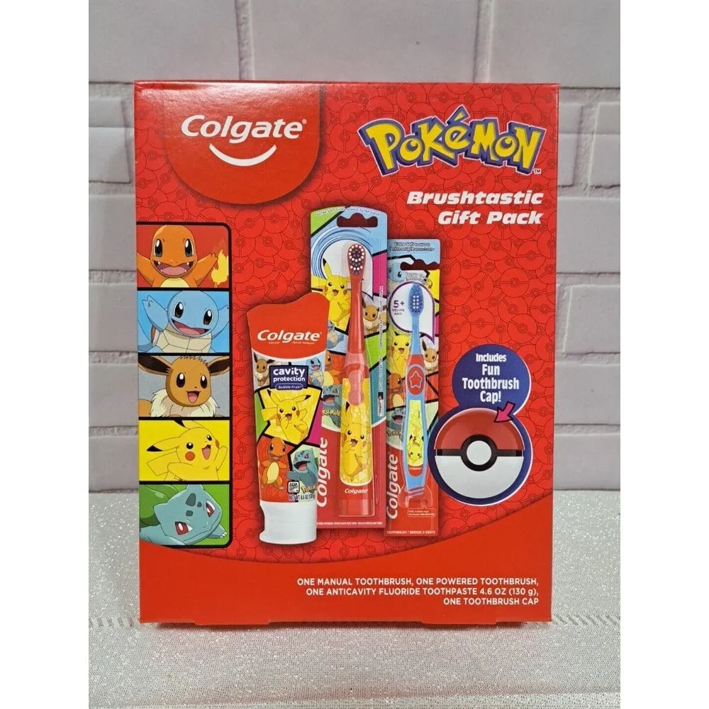 NIB Colgate Pokemon Brushtastic Gift Set Pack 2 Toothbrush and 4.6 oz Toothpaste