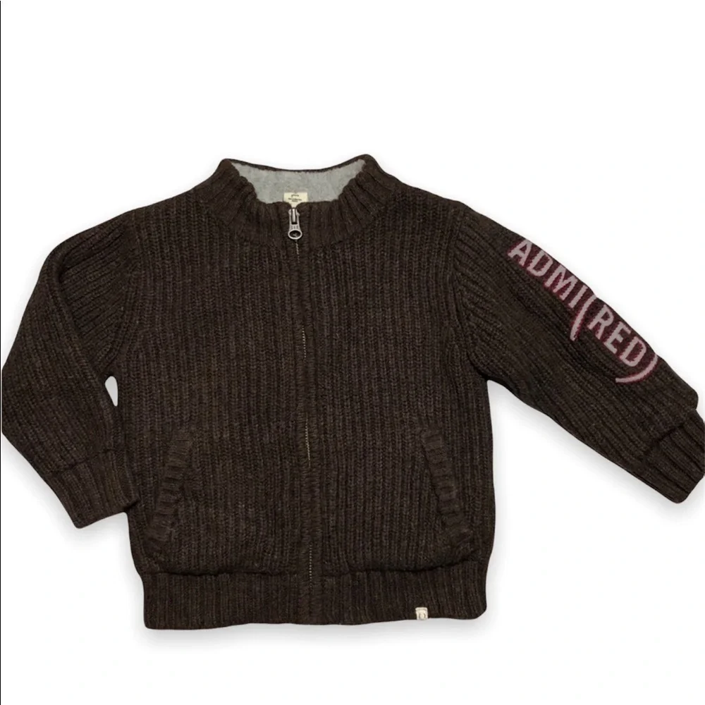 Baby Gap ADMI(RED) 2T Brown Sherpa Lined Zip Up Sweater‎ Cardigan Boys