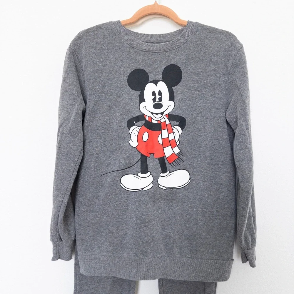 Disney Girls Sweatshirt Sweatpants‎ Set Size XL Gray Mickey Mouse Lounge Outfit