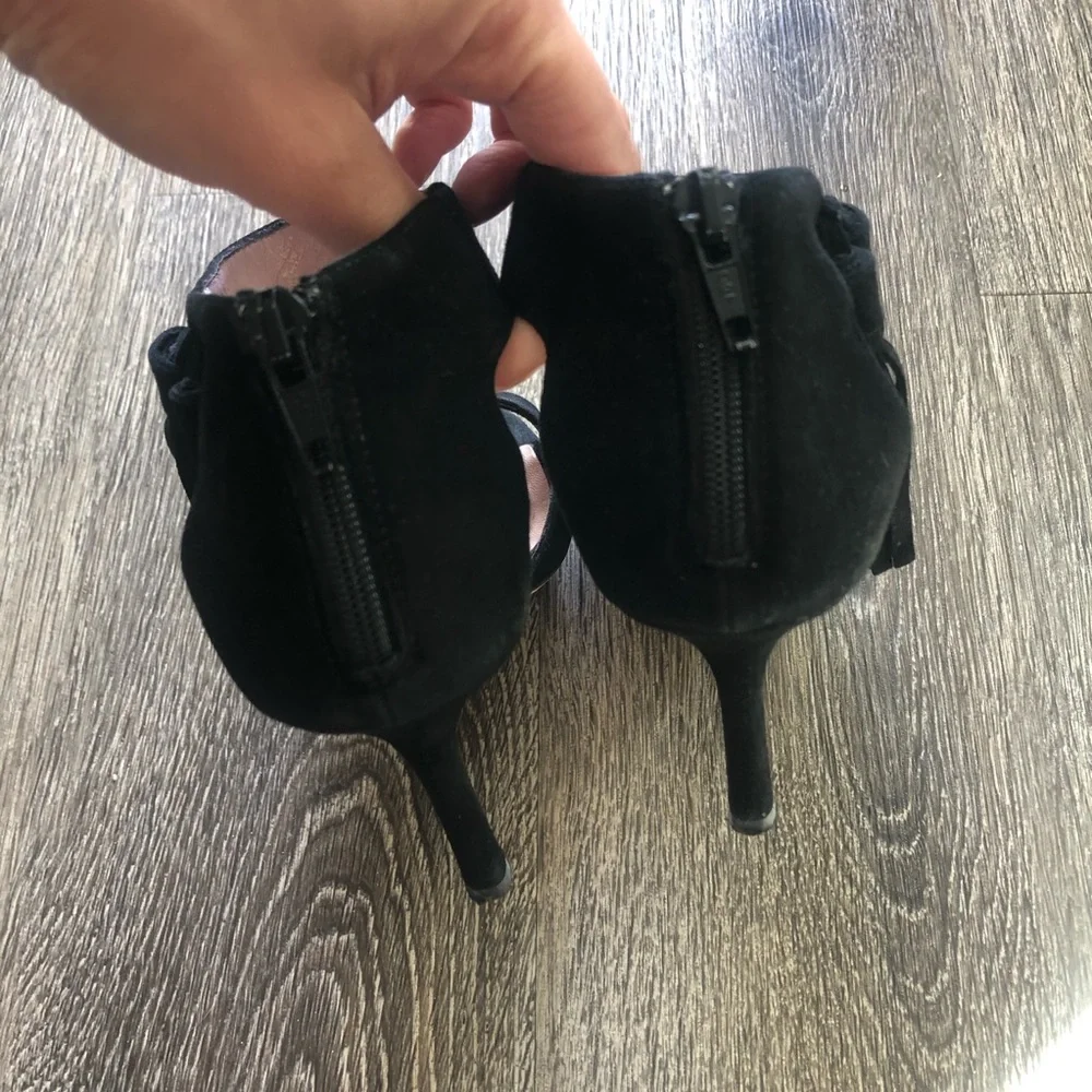 kate spade Black Suede Tassel T-Strap Stiletto Heels