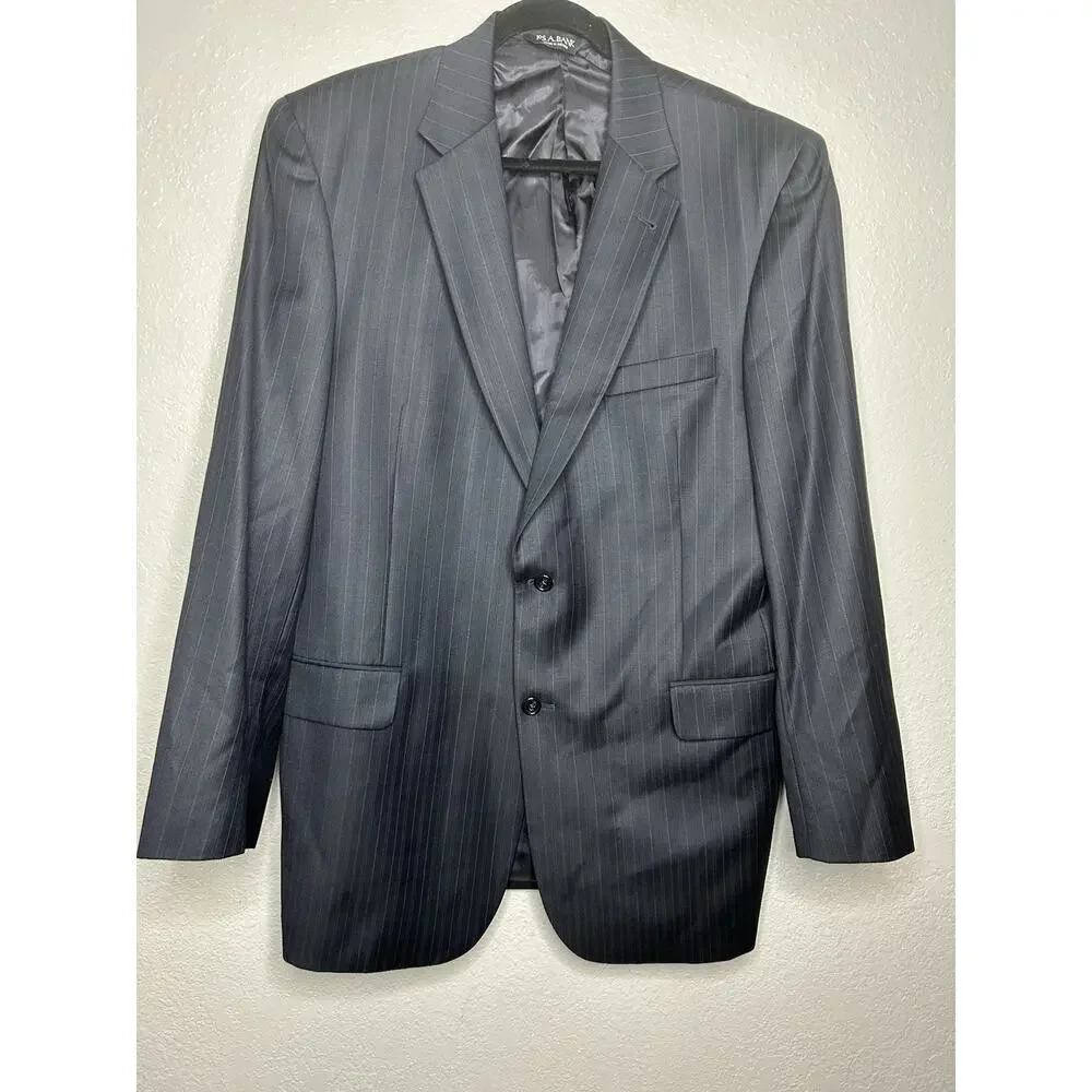 Jos A Bank Blazer Mens 44L Navy‎ Pin Striped Wool Suit Jacket Sport Coat