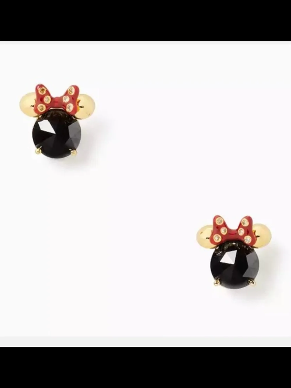 Disney Kate Spade Red Bow Gold Minnie Mouse Black Crystal Stud Earrings New