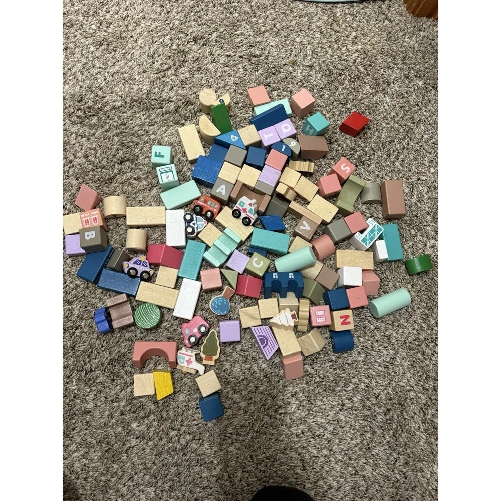 HUGE LOT Wooden Lakeshore City Building Blocks Preschool‎ Daycare, Wood Vehicles