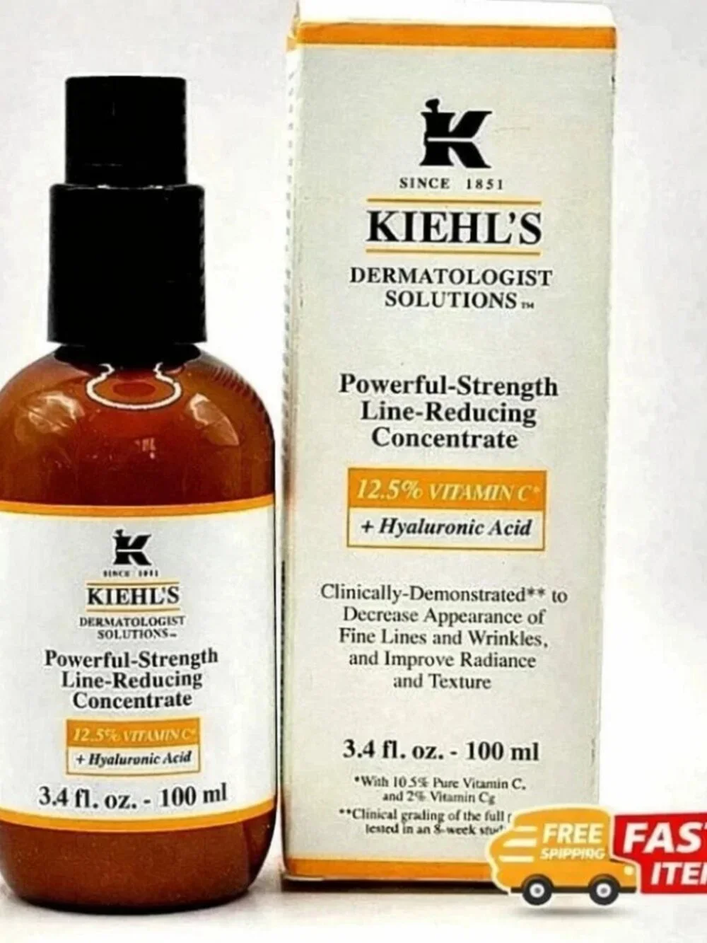 Kiehl's Powerful-Strength Line-Reducing Concentrate 12.5% Vitamin C 3.4 oz New S