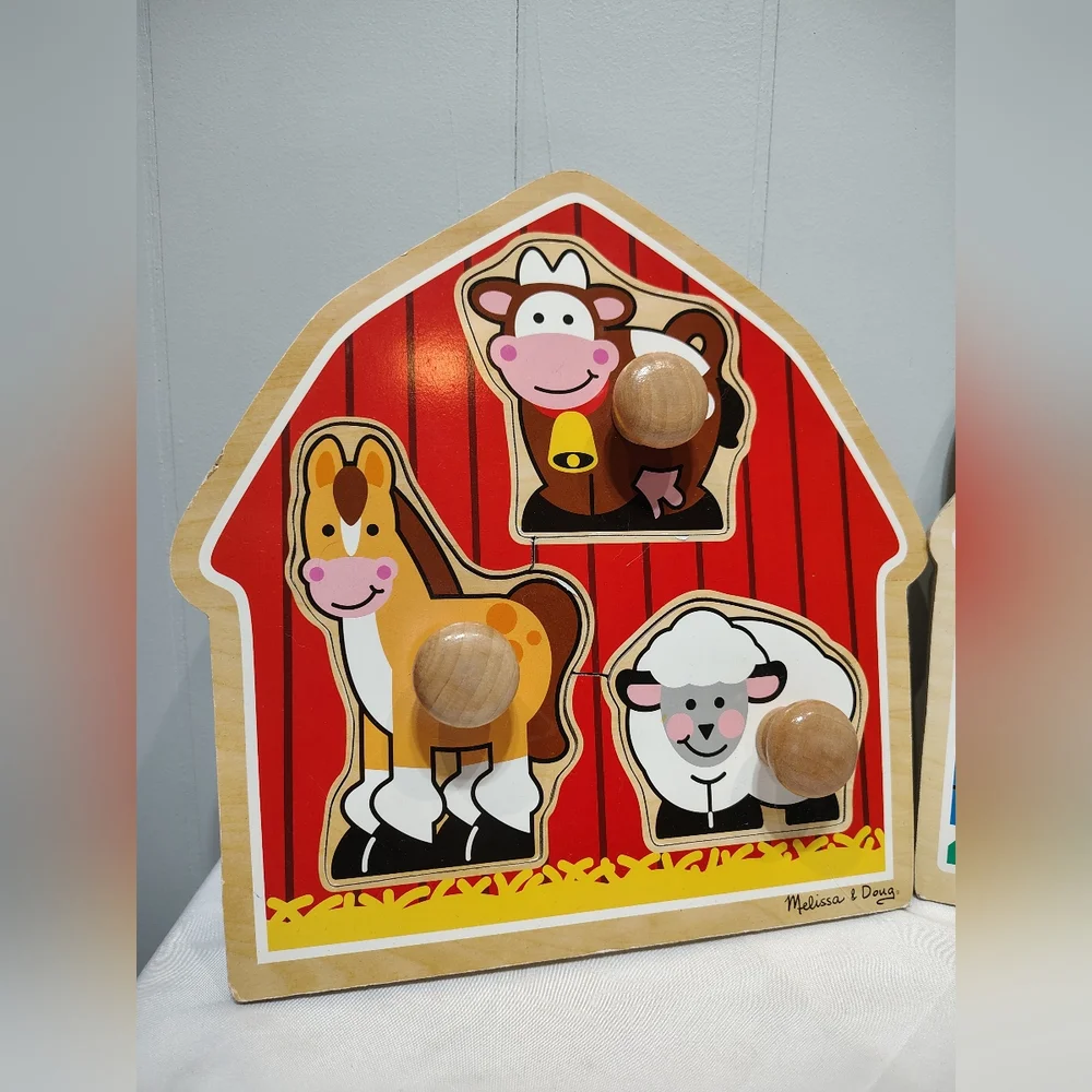 Melissa &‎ Doug Jumbo Knob Wooden Puzzle Bundle Farm Animals & Shapes