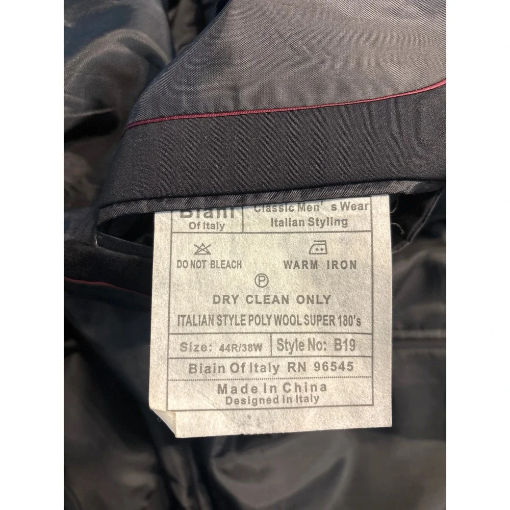 NWT Biani of Italy Mens Black Poly Wool Super 180s Blazer Jacket 44R Preppy