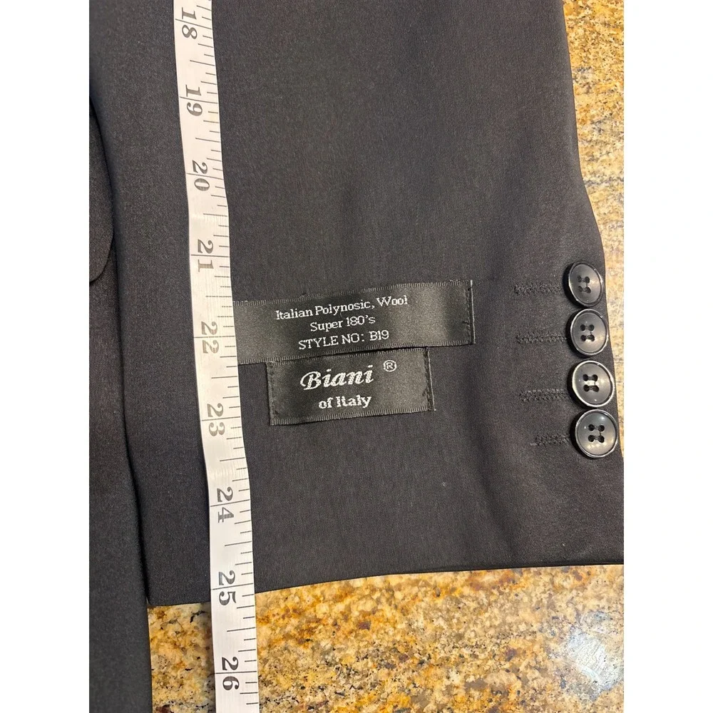 NWT Biani of Italy Mens Black Poly Wool Super 180s Blazer Jacket 44R Preppy