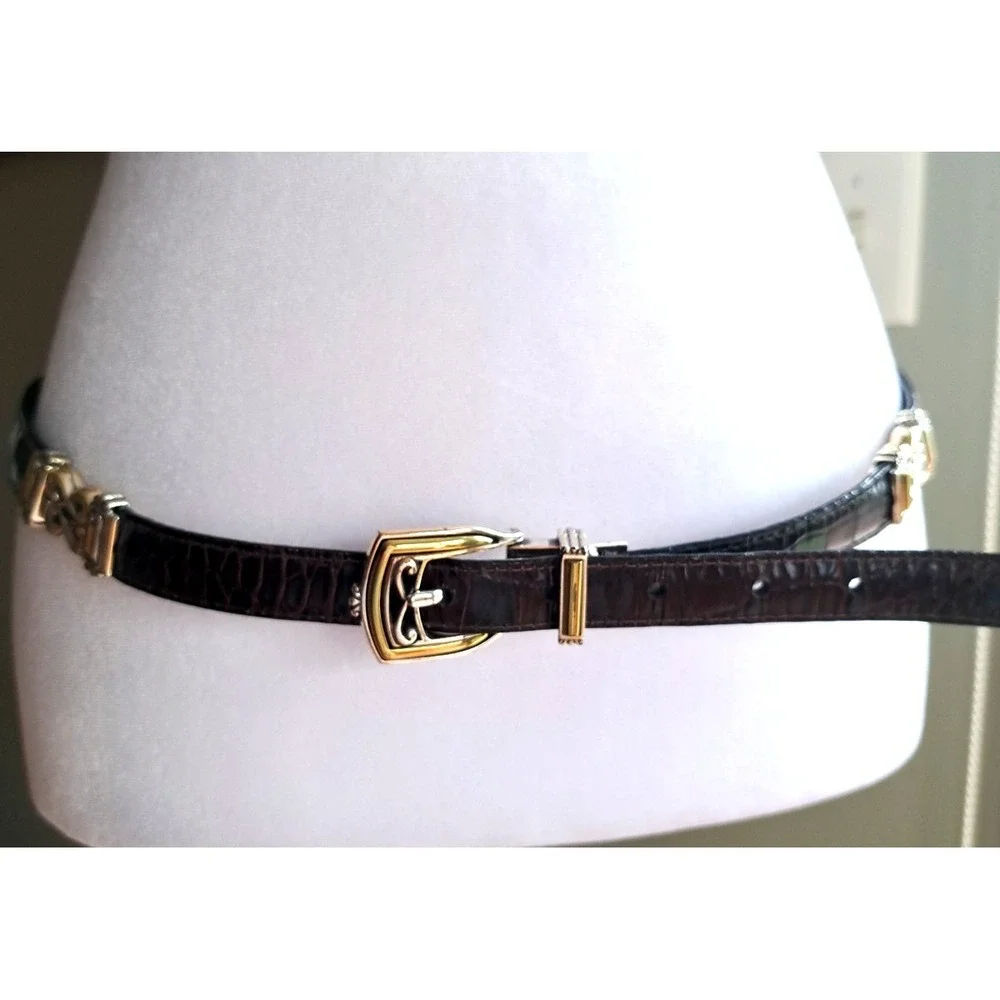 Brighton Women's Brown Belt Gold/ Silver Tone Buckle Decorative Parts L 36