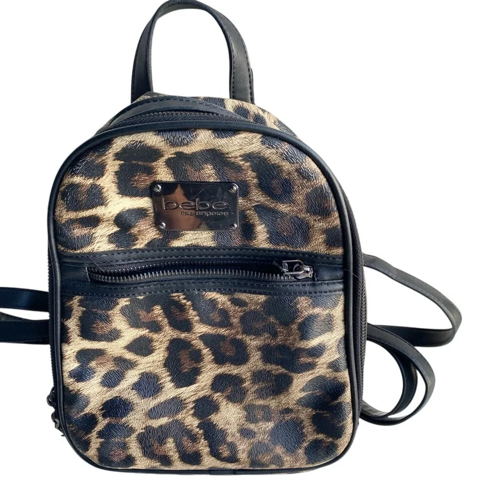 VTG Bebe Brown and‎ Black Animal Print Backpack