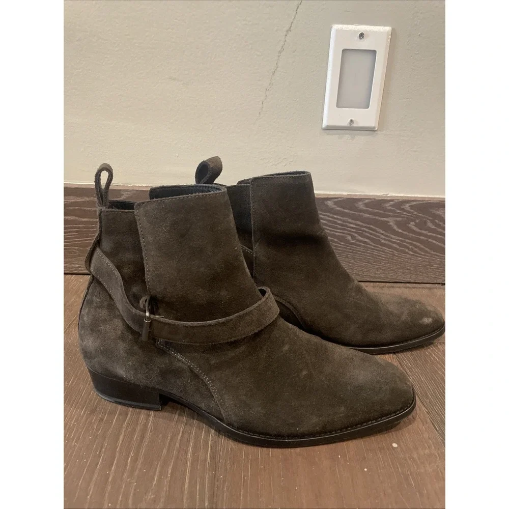 All Saints Men's Genuine Leather Wrap‎ Around Buckle Point Tie Boots