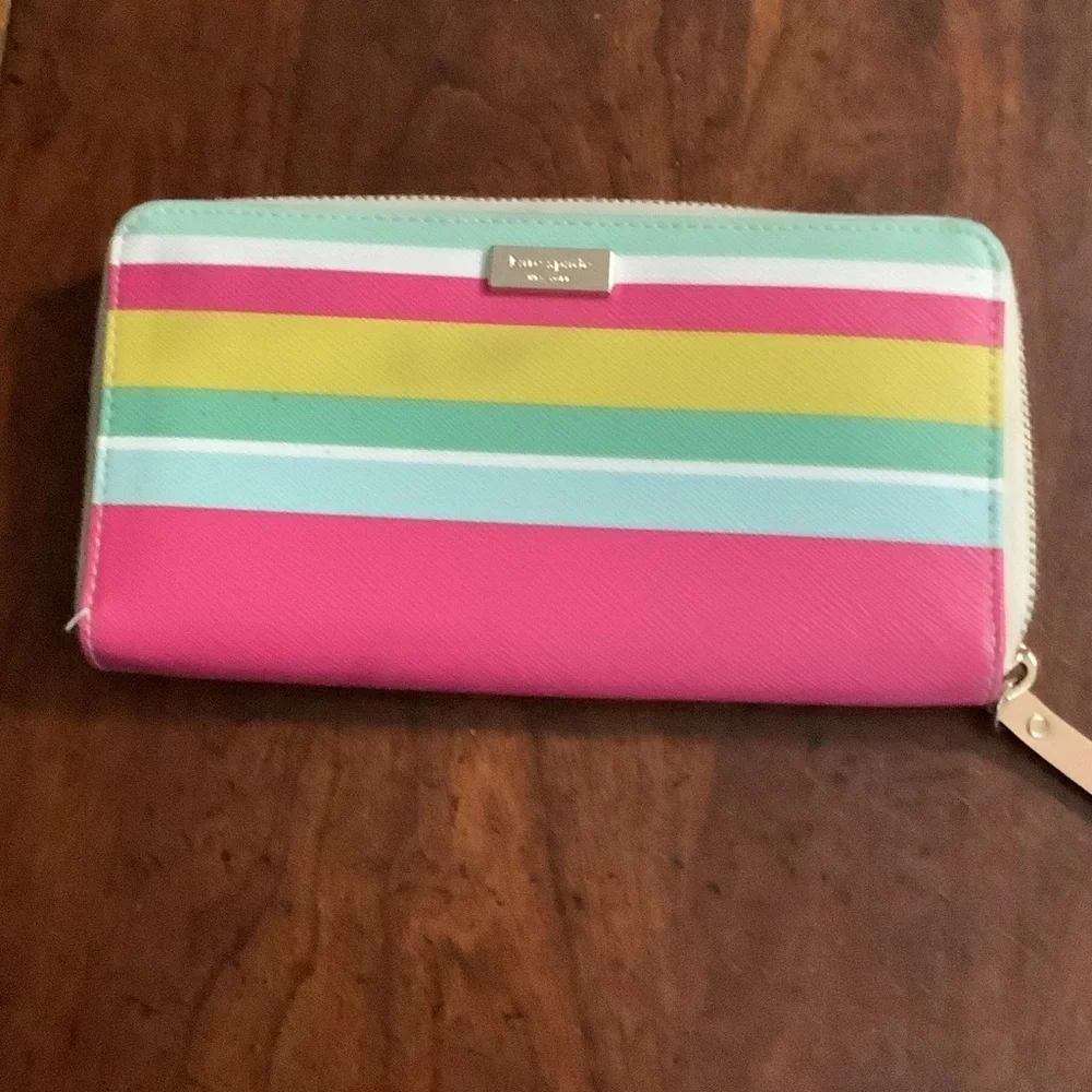kate spade Pink Multicolor Striped Zip Wallet