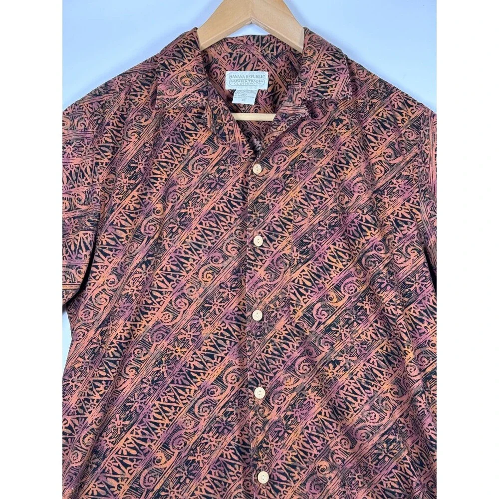 Vintage Banana‎ Republic Safari and Travel Shirt Mens XS Brown Black Resortwear