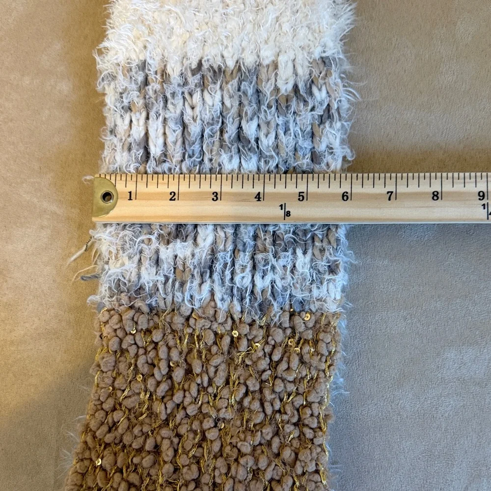 Chic Fluffy Textured Infinity Scarf in Gray, Tan and Cream Size OS