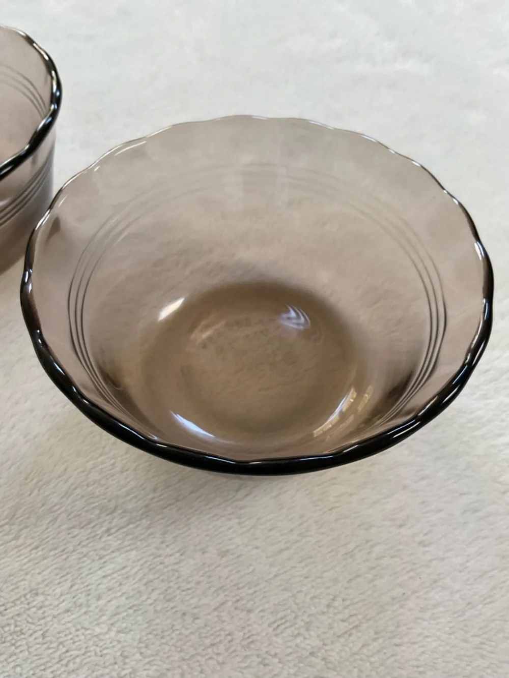 Vintage Pyrex Smoke Brown Custard Cups Set of 2 Scalloped 463 175ml