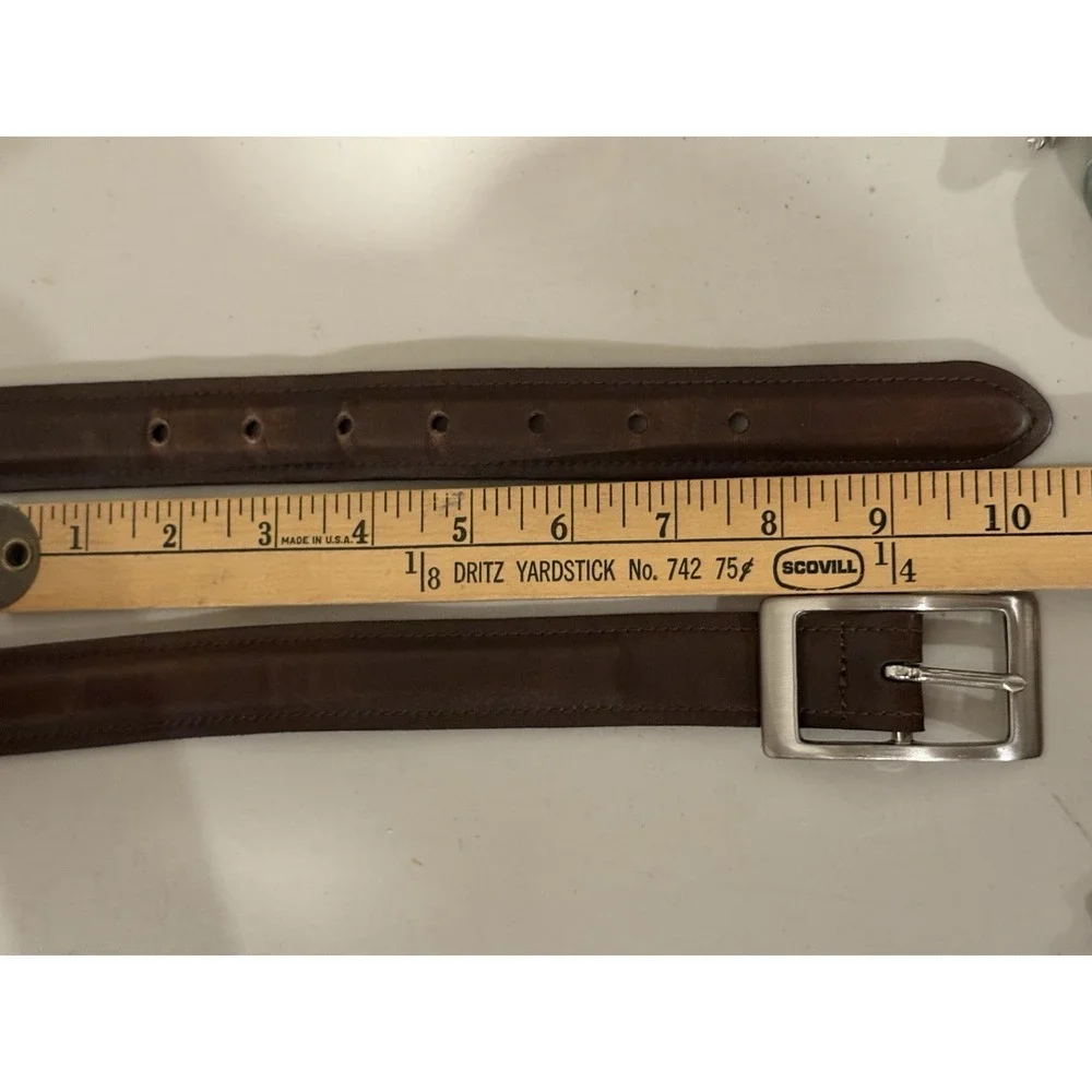 Vintage Brown Leather Dress Belt 38 Men Paneled Casual Silver Large Buckle 45